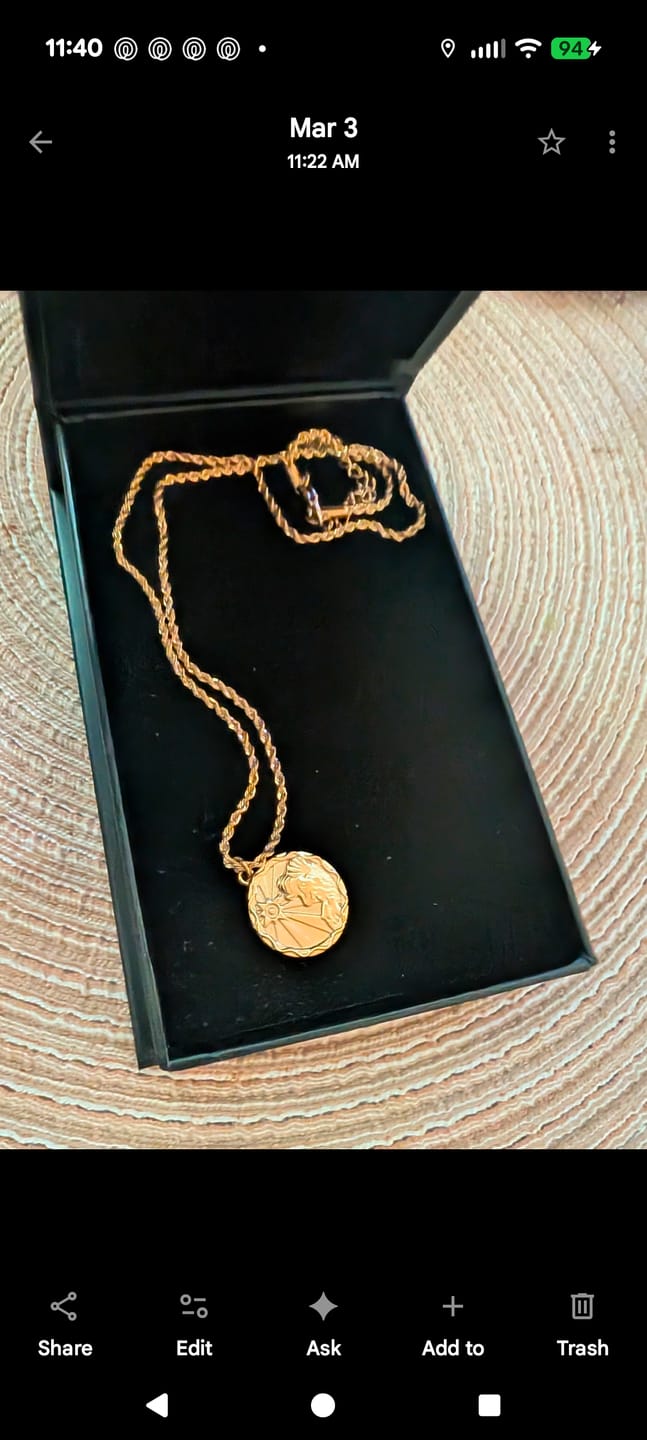 Customer photo review of Zodiac Coin Necklace w/ Rope Chain