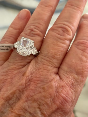 Customer photo review of S925 6.0Ct Cushion Cut Three Stone Engagement Ring Simulated or Moissanite Diamond Bridal Rings For Women
