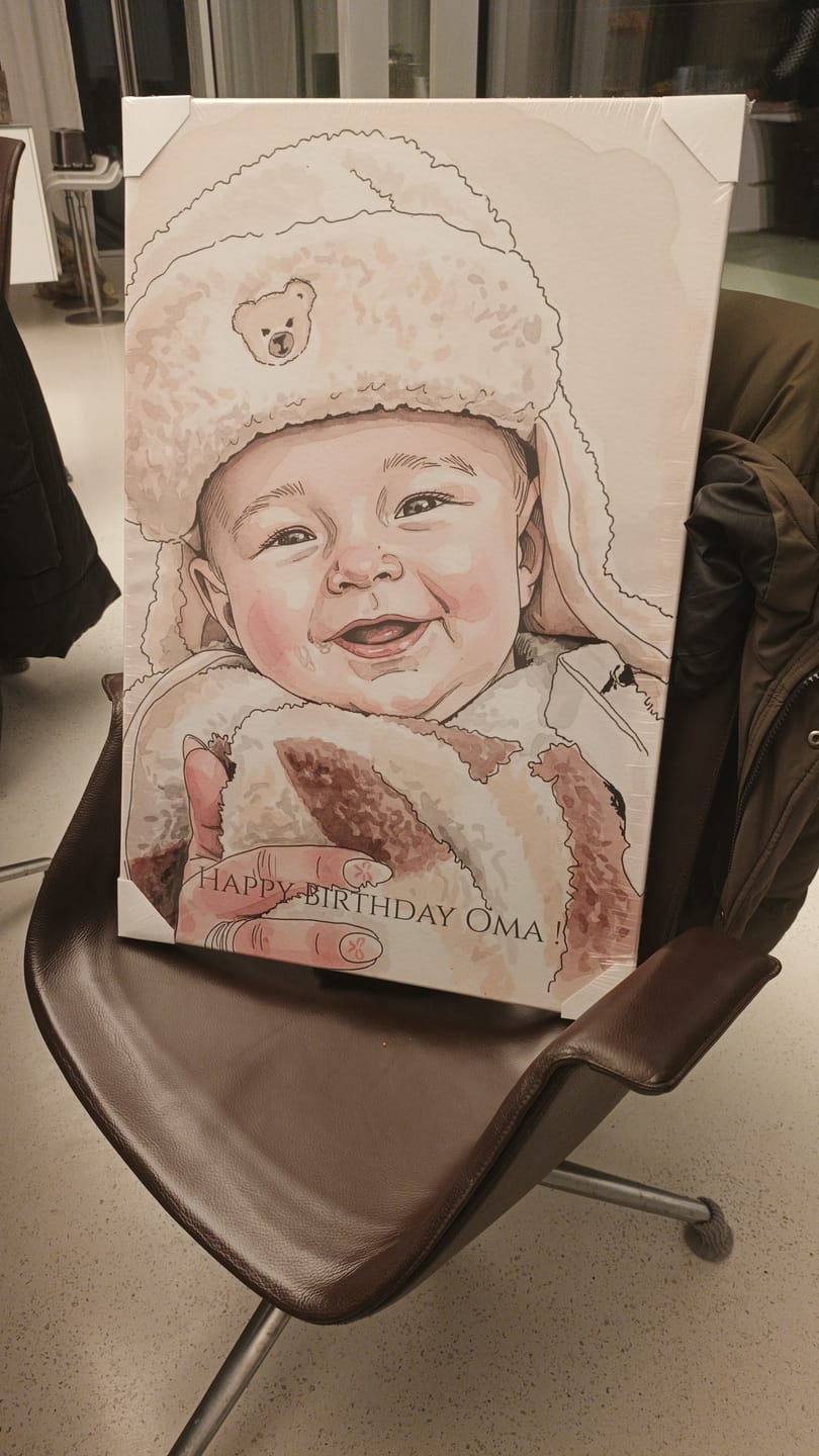 Customer photo review of Foto deines Baby im Aquarell-Stil | Geschenk zur Geburt