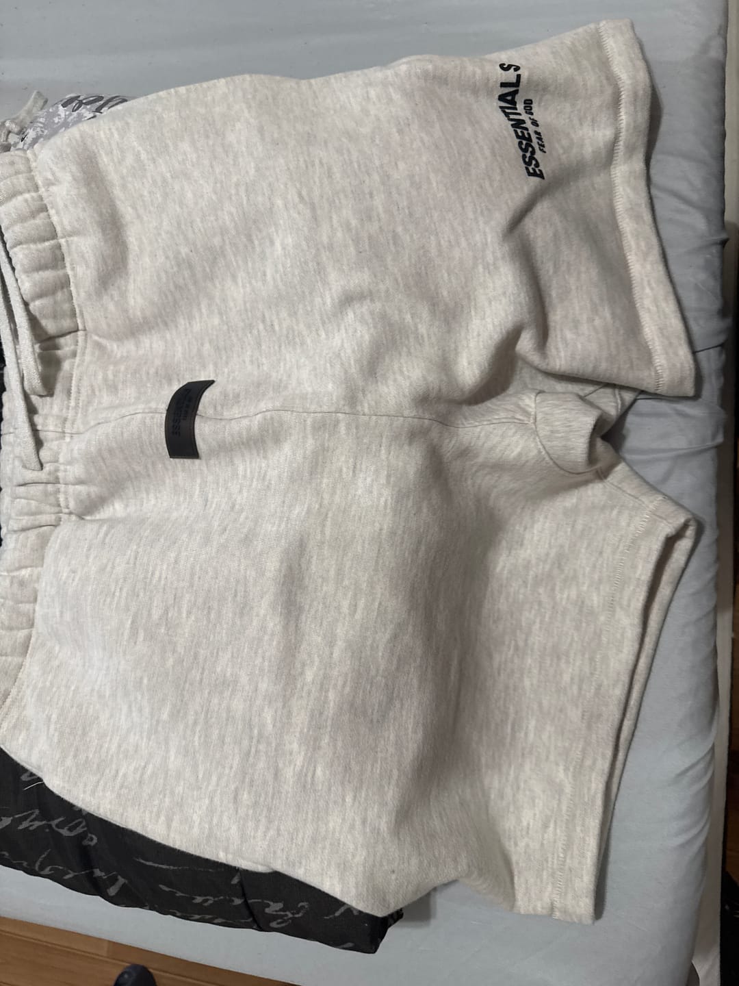 Customer photo review of Fear of God Essentials Sweat Shorts Light Oatmeal