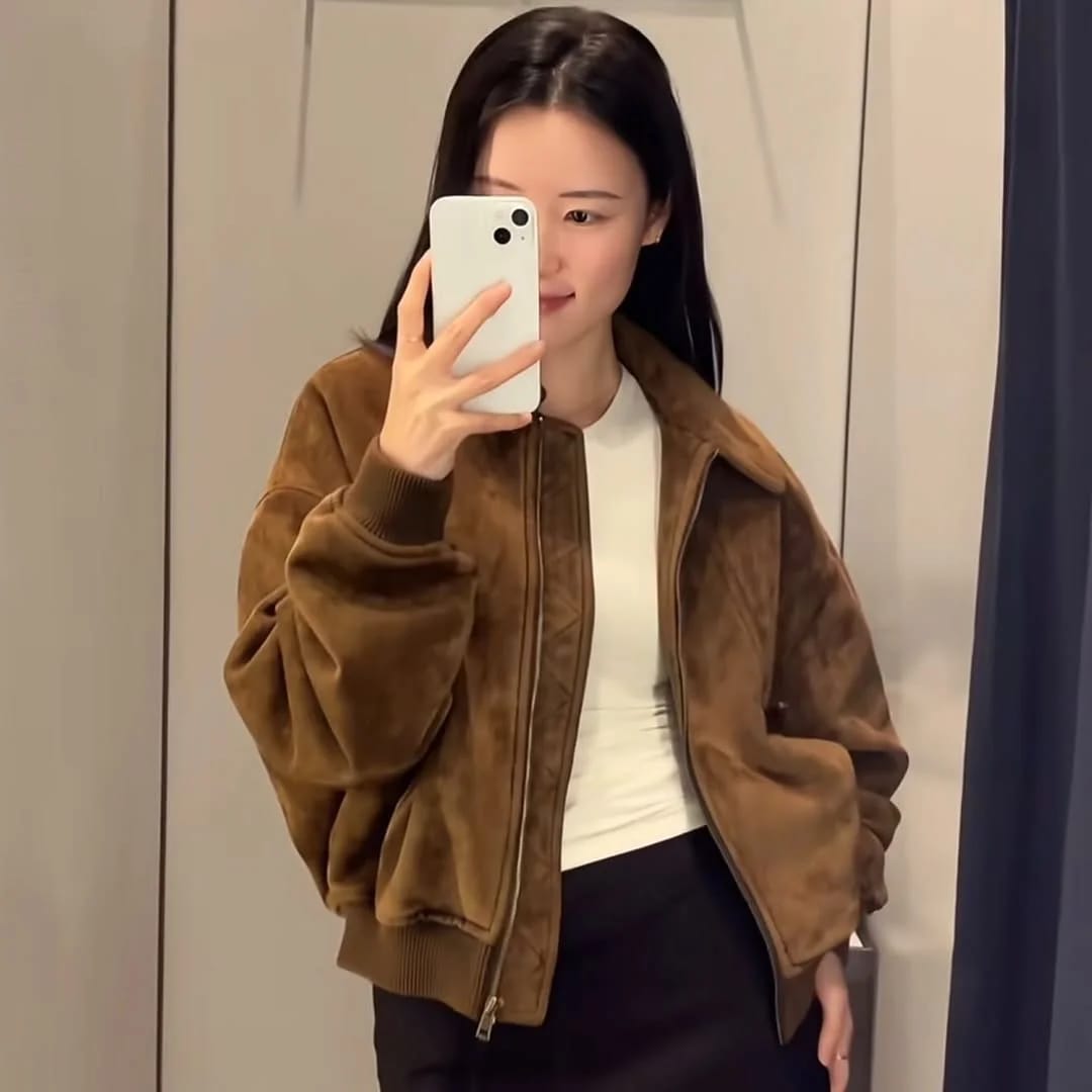 Customer photo review of Heather Faux Suede Jacket
