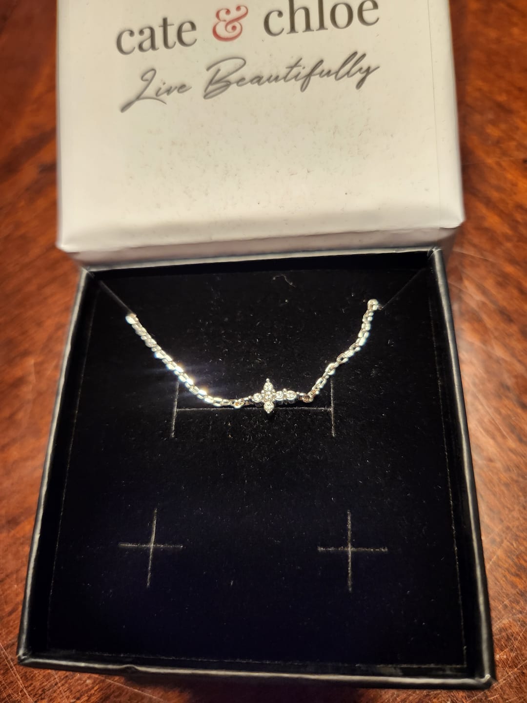 Customer photo review of Zuri 18k White Gold Plated Silver Cross Bracelet with Swarovski Crystals