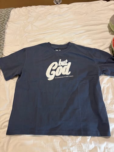 Customer photo review of But God Premium Hand-Stitched Tee