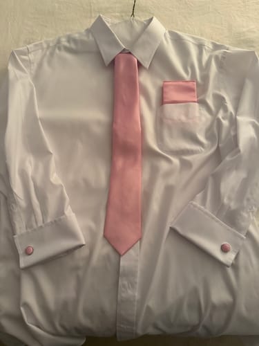 Customer photo review of Pink Solid Men's Necktie Hanky Cufflinks Set