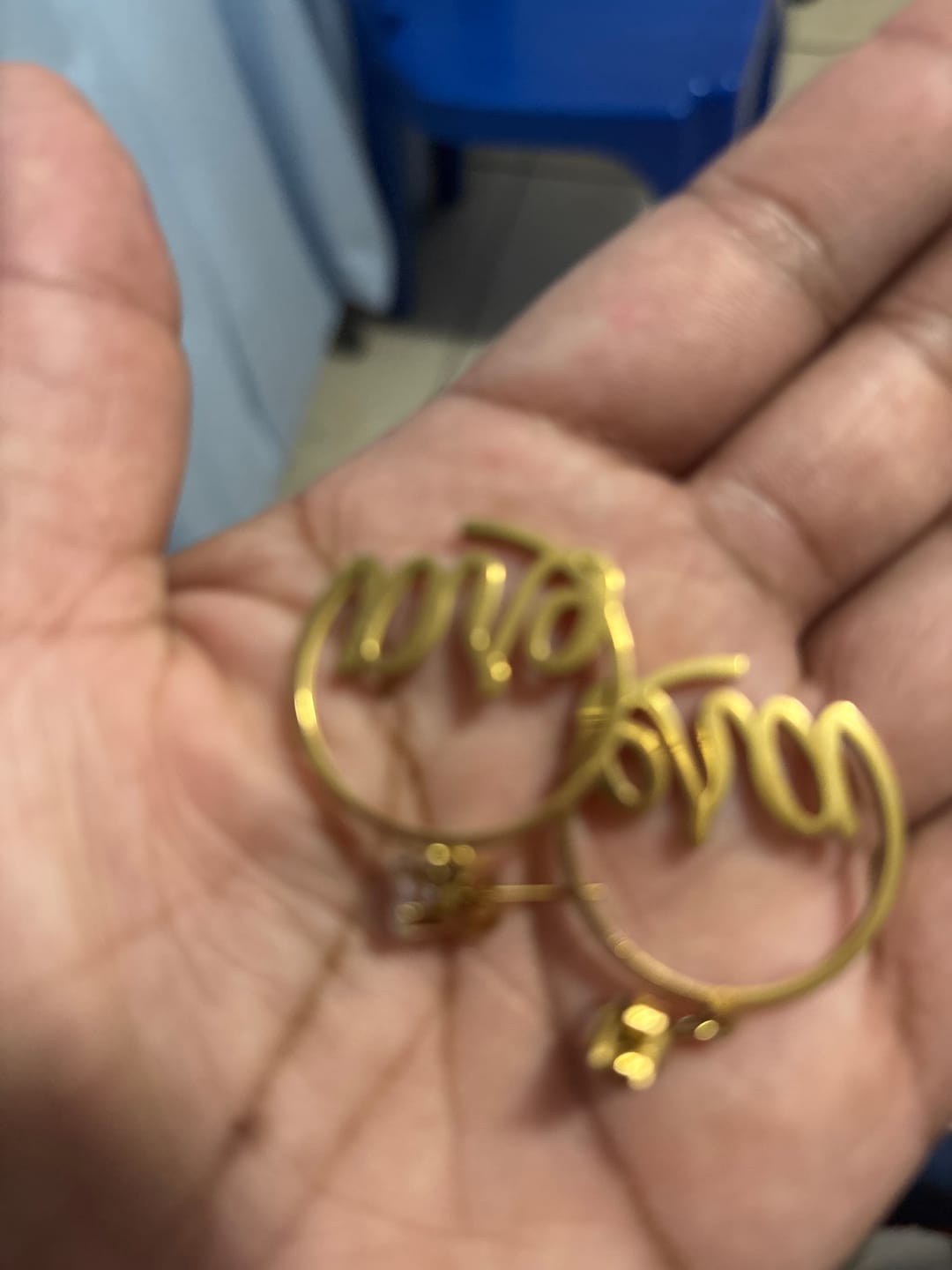 Customer photo review of Gold Era Halo Mini Drop Hoops ✨