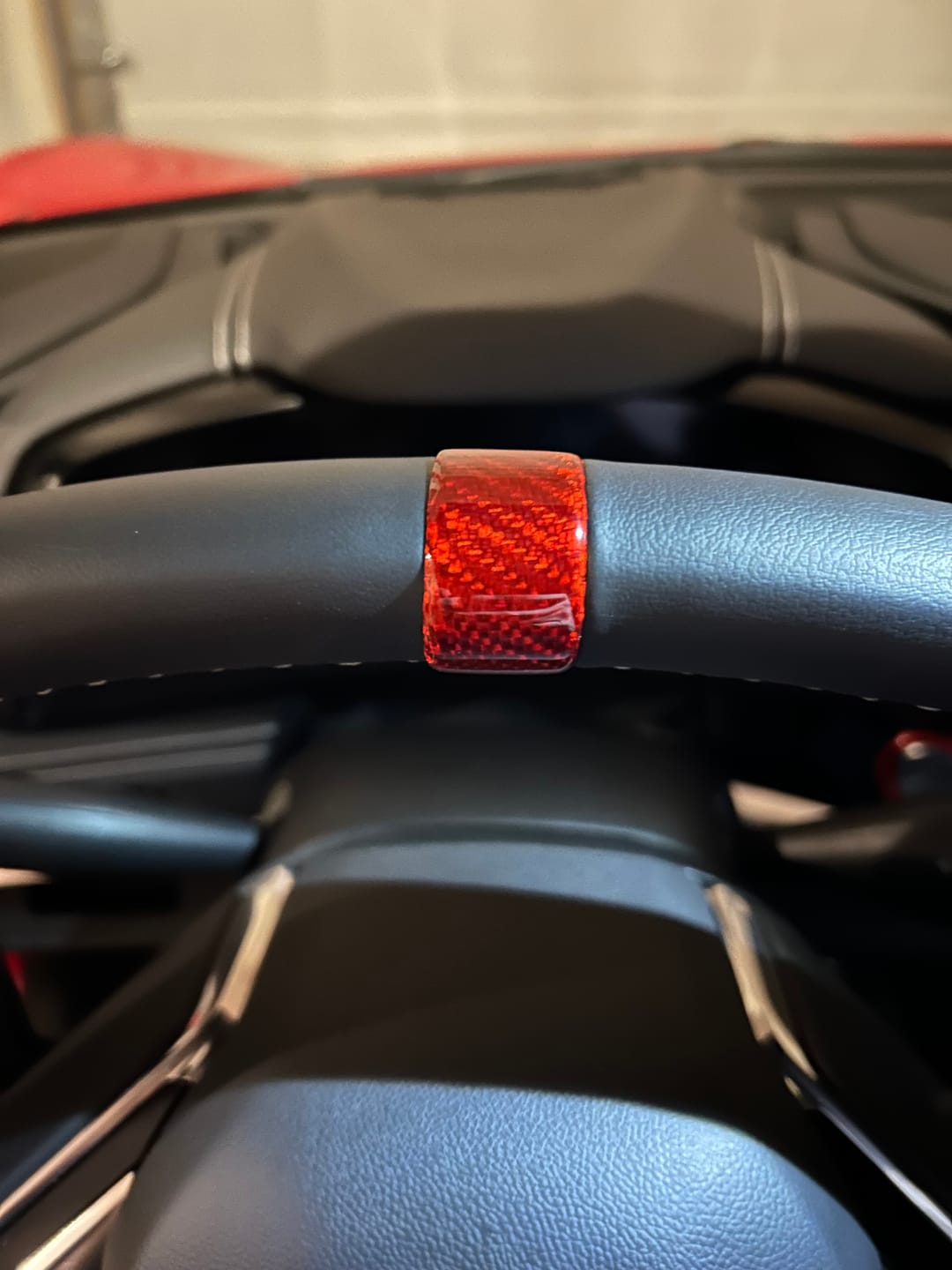 Customer photo review of C8 Corvette Real Carbon Fiber Steering Wheel Racing Stripe Covers (2020–2026)