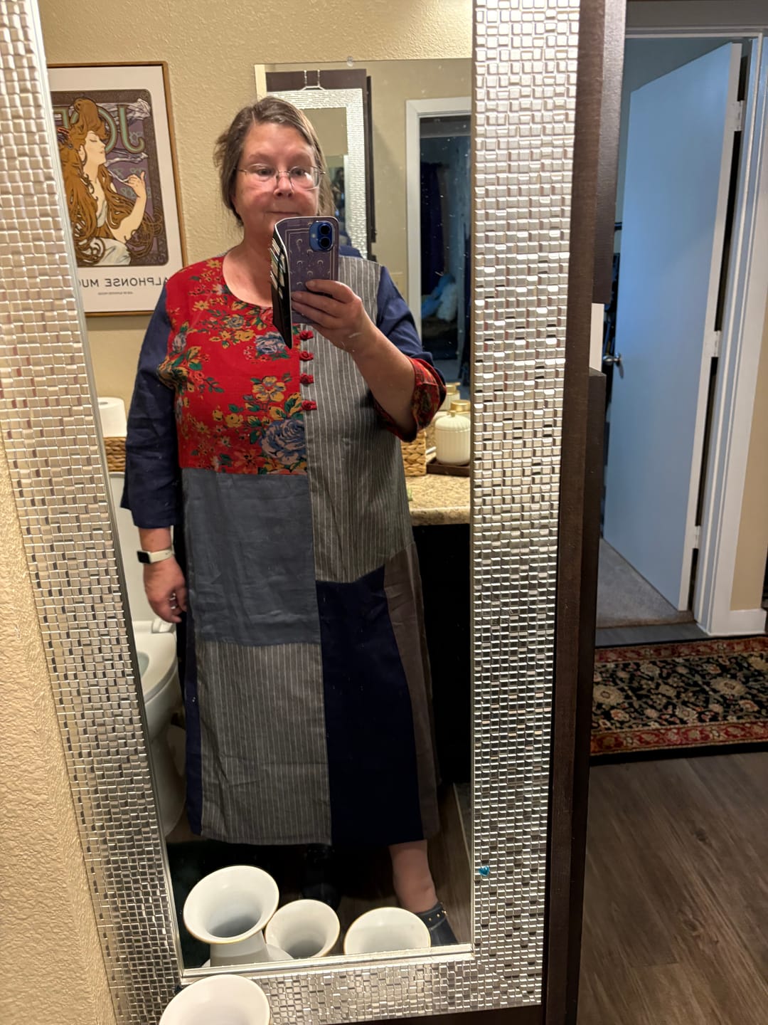 Customer photo review of Plus SIze Women Ethnic Patchwork O-Neck Linen Cotton Maxi Dress