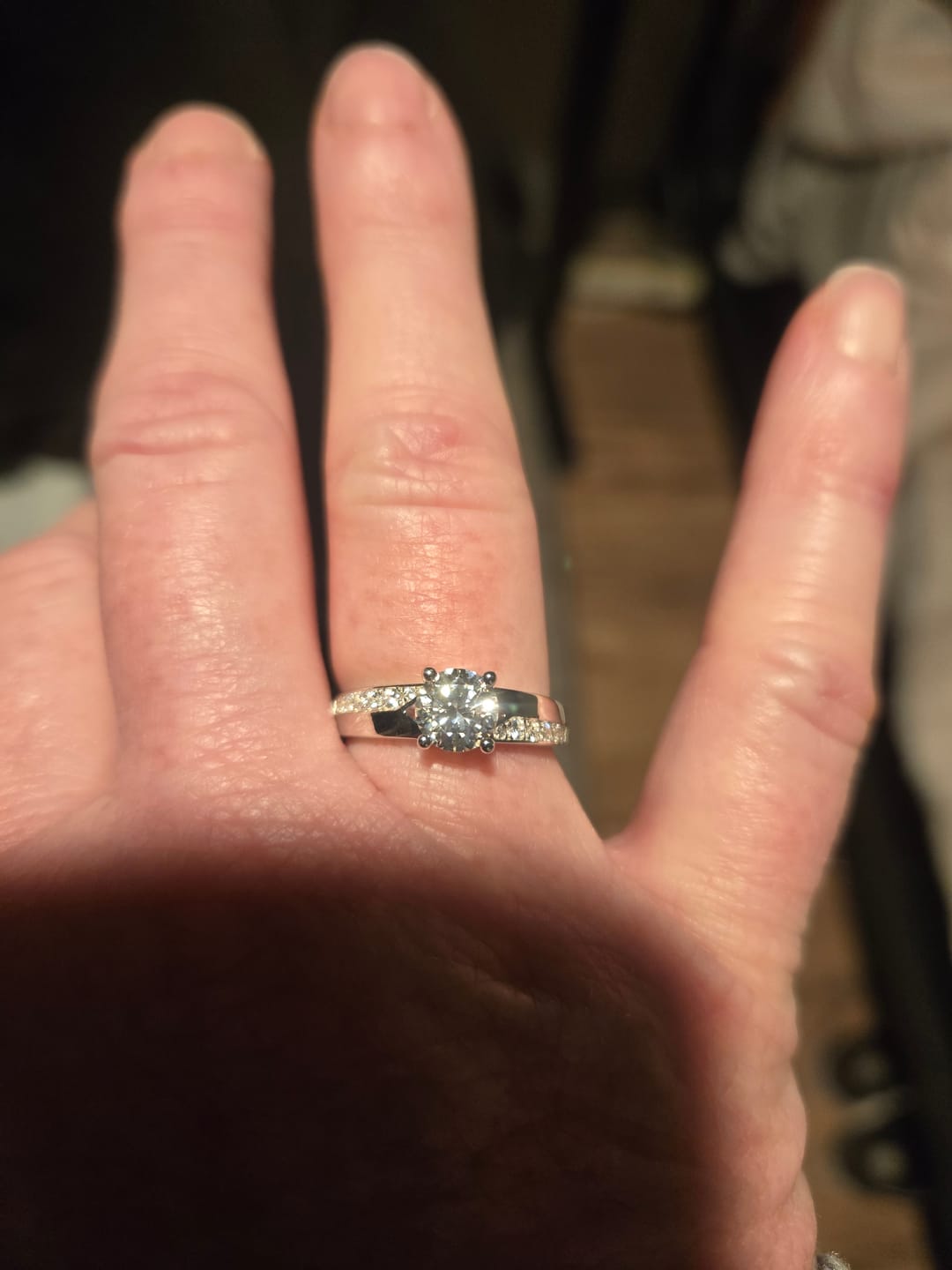 Customer photo review of Round Moissanite Offset Side Stone Row Engagement Ring