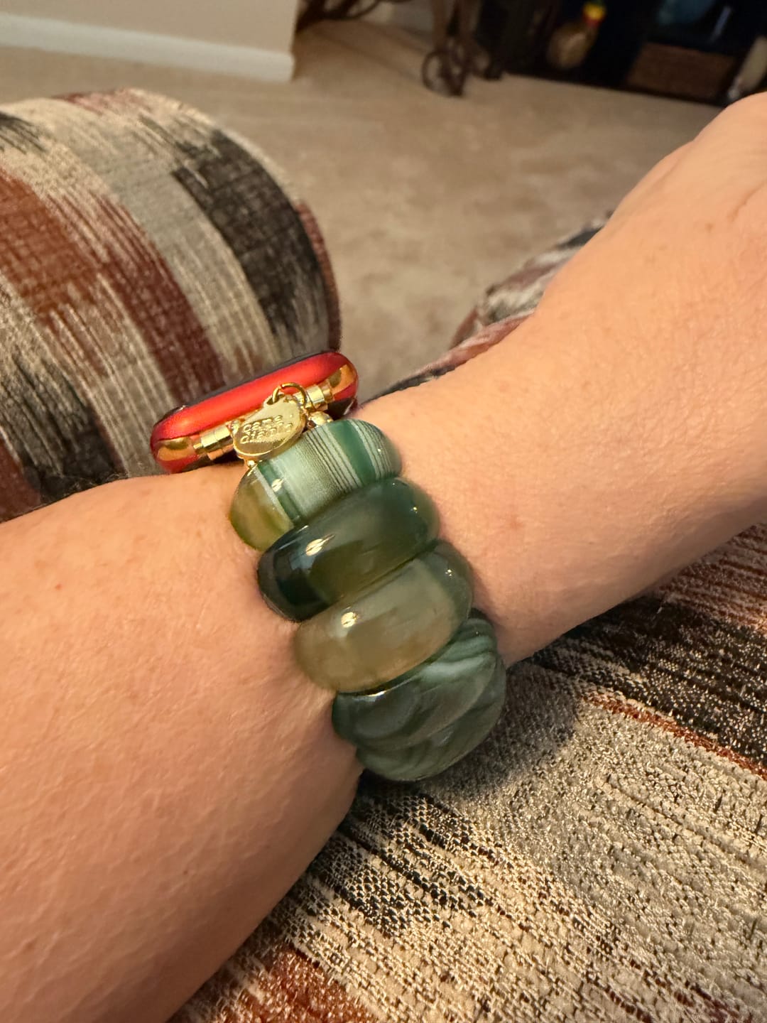 Customer photo review of Emerald Grove Agate Stretch Apple Watch Strap