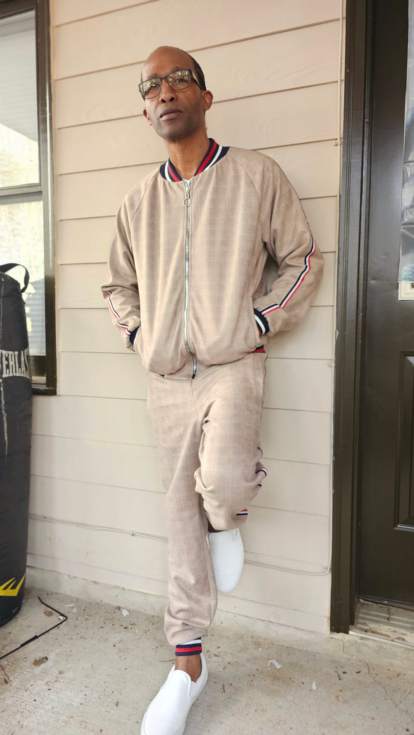 Customer photo review of TheMrTailor™ Beige Plaid Gentlemen Tracksuit