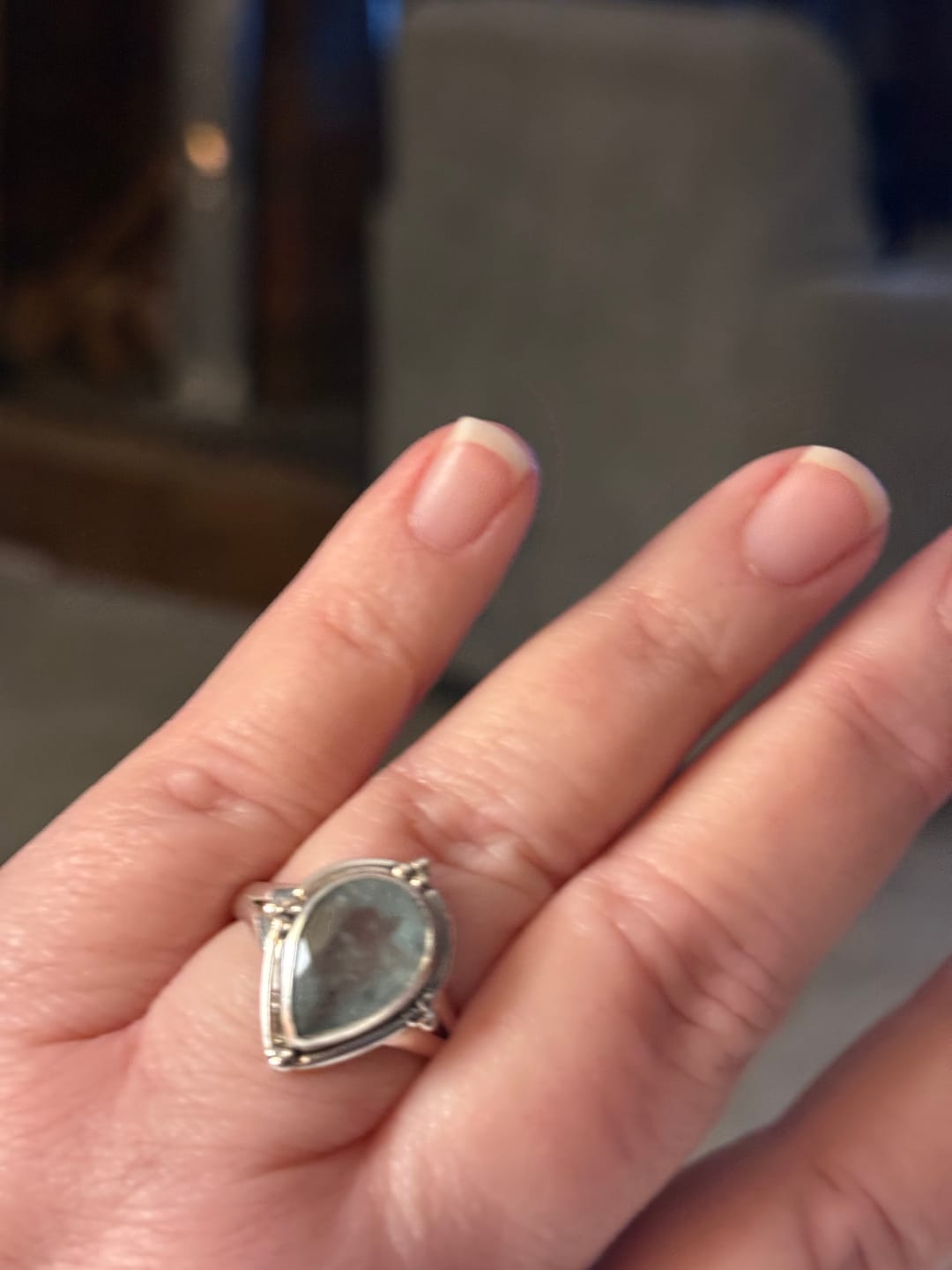 Customer photo review of Teardrop Aquamarine Ring Sterling Silver