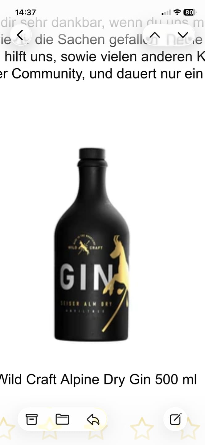 Customer photo review of Wild Craft Alpine Dry Gin 500 ml