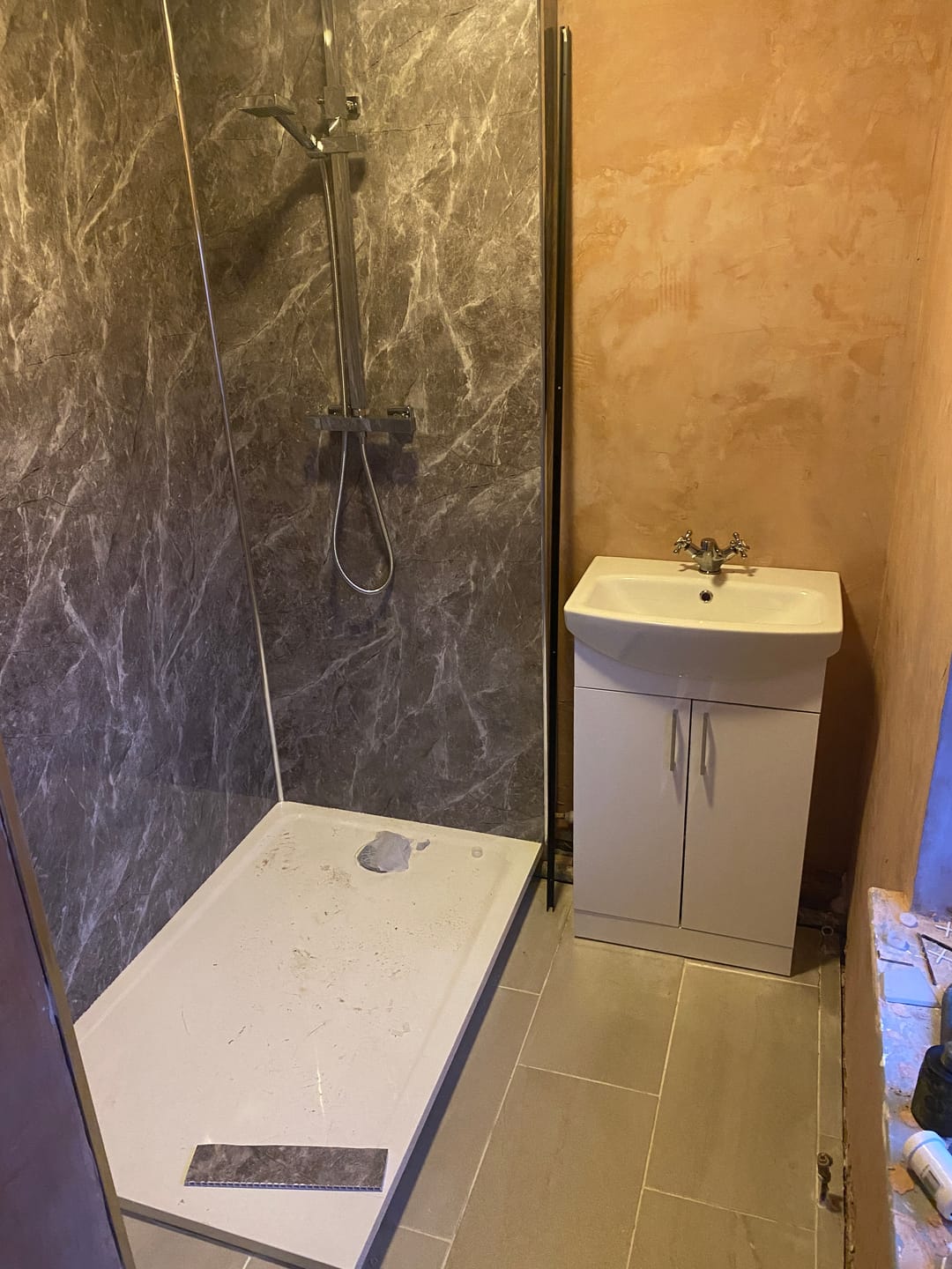Customer photo review of Premium Pietra Marble Gloss Shower Wall Panel – 1M x 2.4M