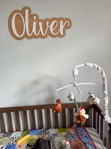 Customer photo review of Bamboo Popped Wall Name Plaque Free Personalisation