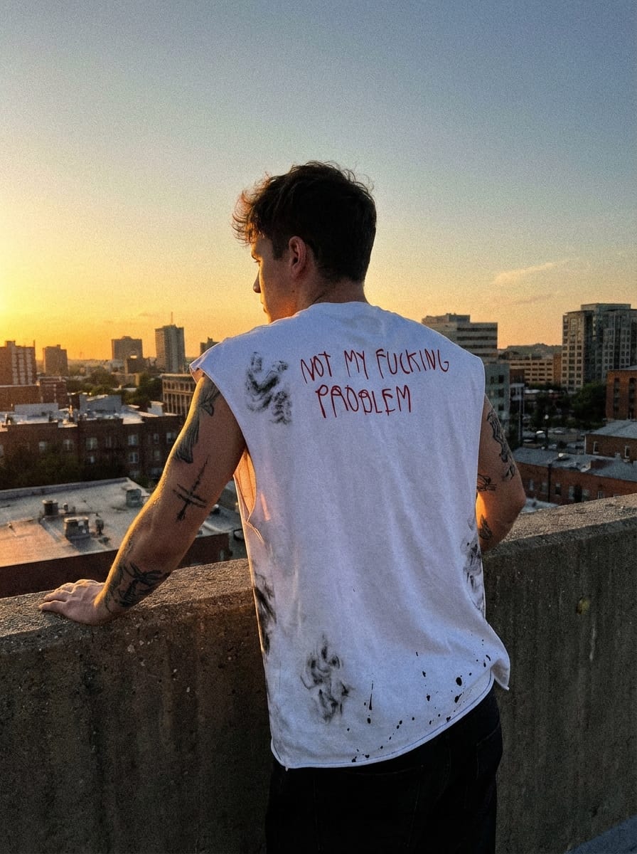 Customer photo review of Grunge Slogan Print Distressed Raw Hem Sleeveless T-Shirt