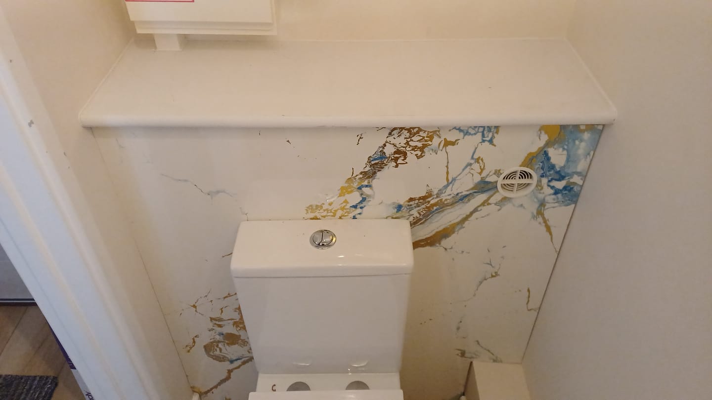 Customer photo review of 10mm Oro Blue Gloss Shower Panel 1M x 2.4M