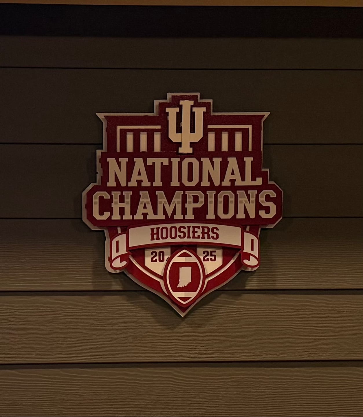 Customer photo review of Indiana Hoosiers Official 2025 National Champions 3D Metal Wall Art