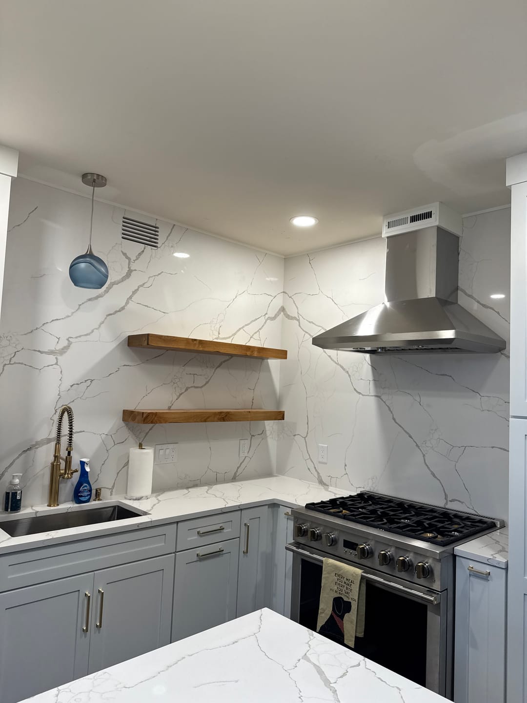 Customer photo review of Distressed 3" Thick Floating Shelves