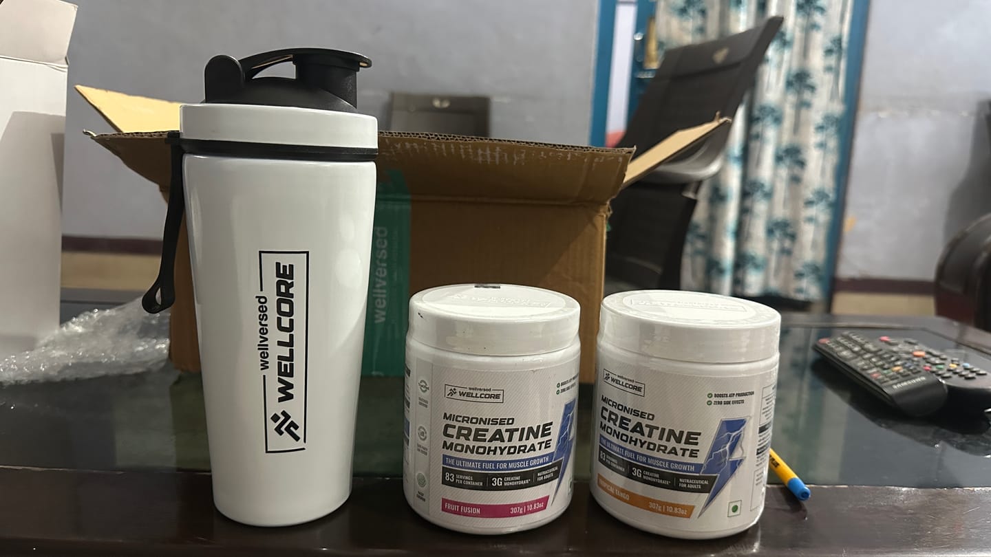 Customer photo review of Wellcore - Micronised Creatine Monohydrate (83 Servings, Fruit Fusion) + Premium Steel Shaker