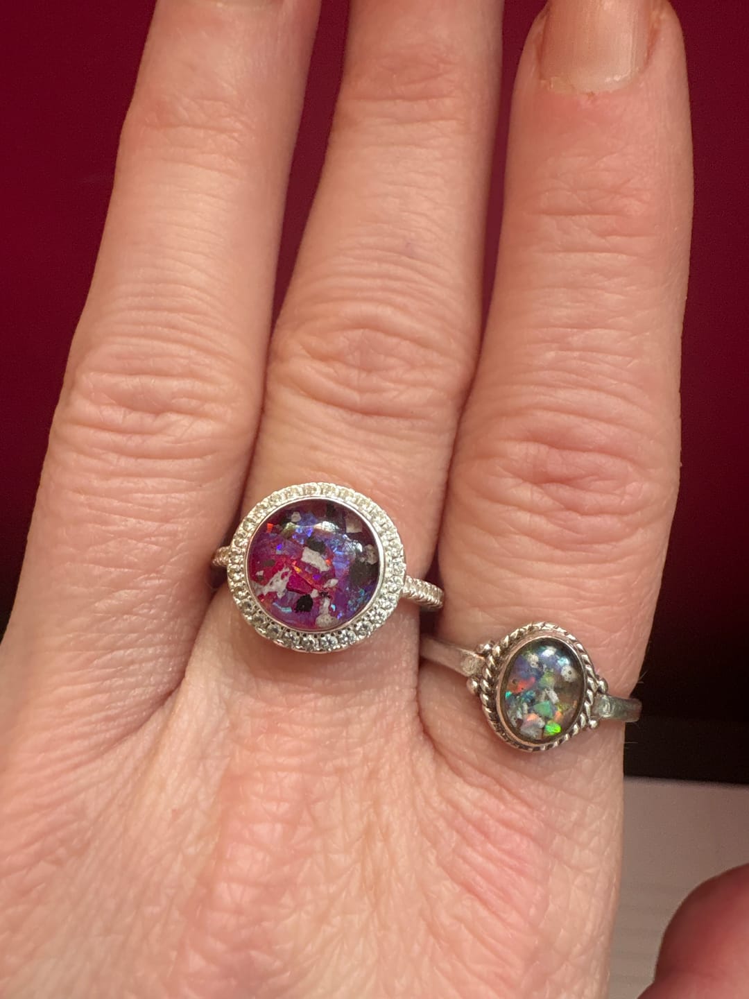 Customer photo review of Bedazzled Circle Opal Cremation Ring