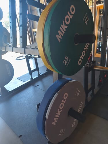 Customer photo review of EZ Grip Bumper Plates - 230/260 lbs (Color) - Blemished