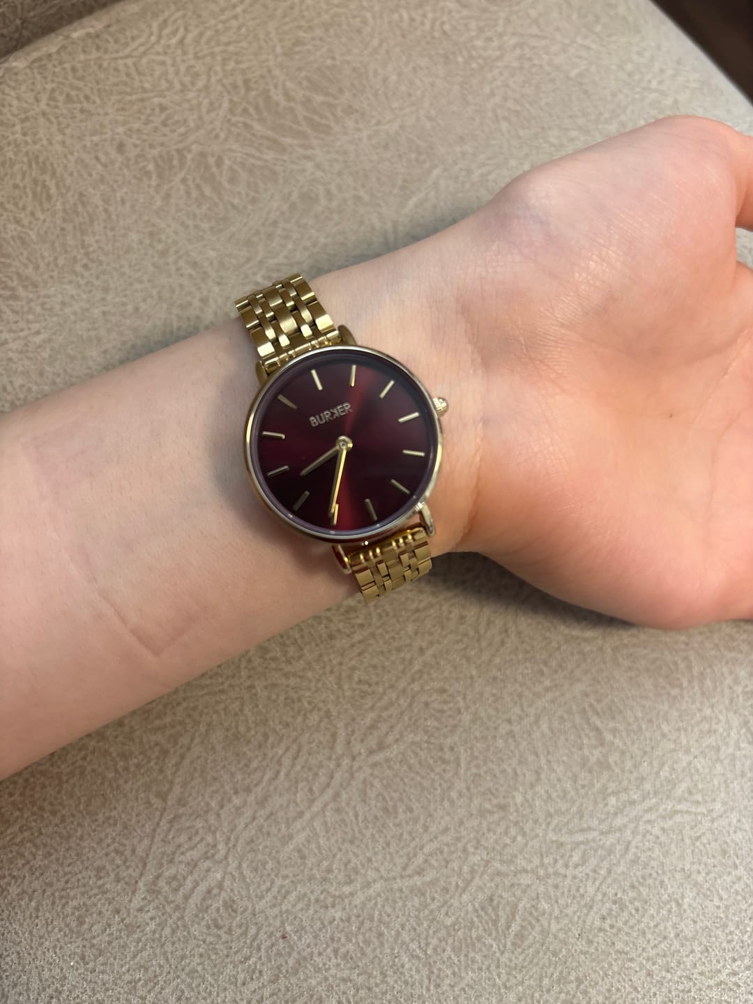 Customer photo review of Ruby Petite Gold Burgundy