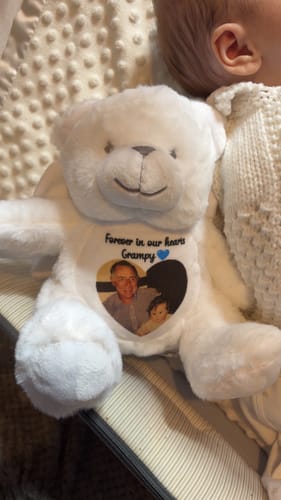 Customer photo review of A Cuddle from Heaven Personalised Photo Teddy Bear