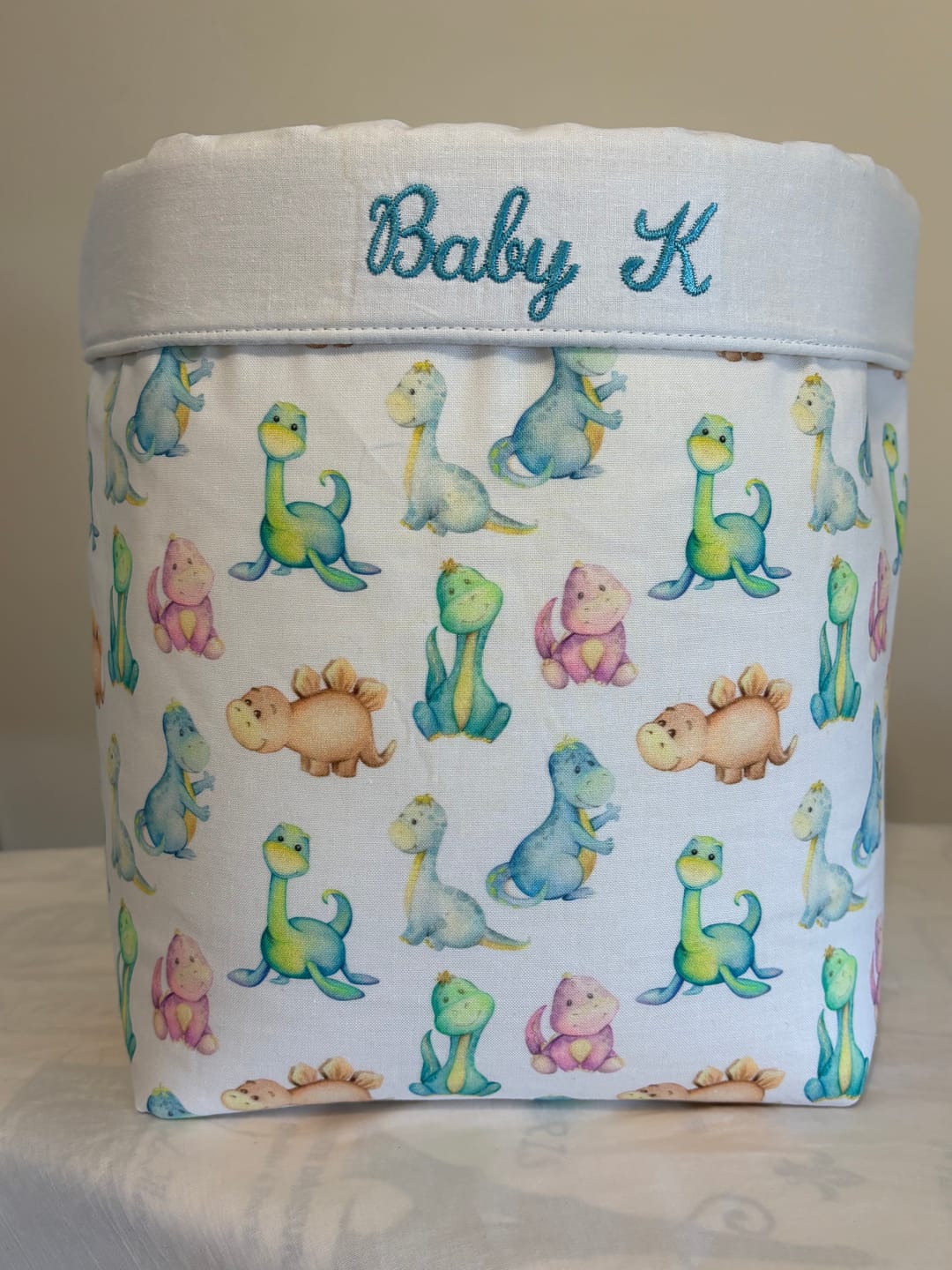 Customer photo review of Watercolor Cartoon Dinosaurs Fabric