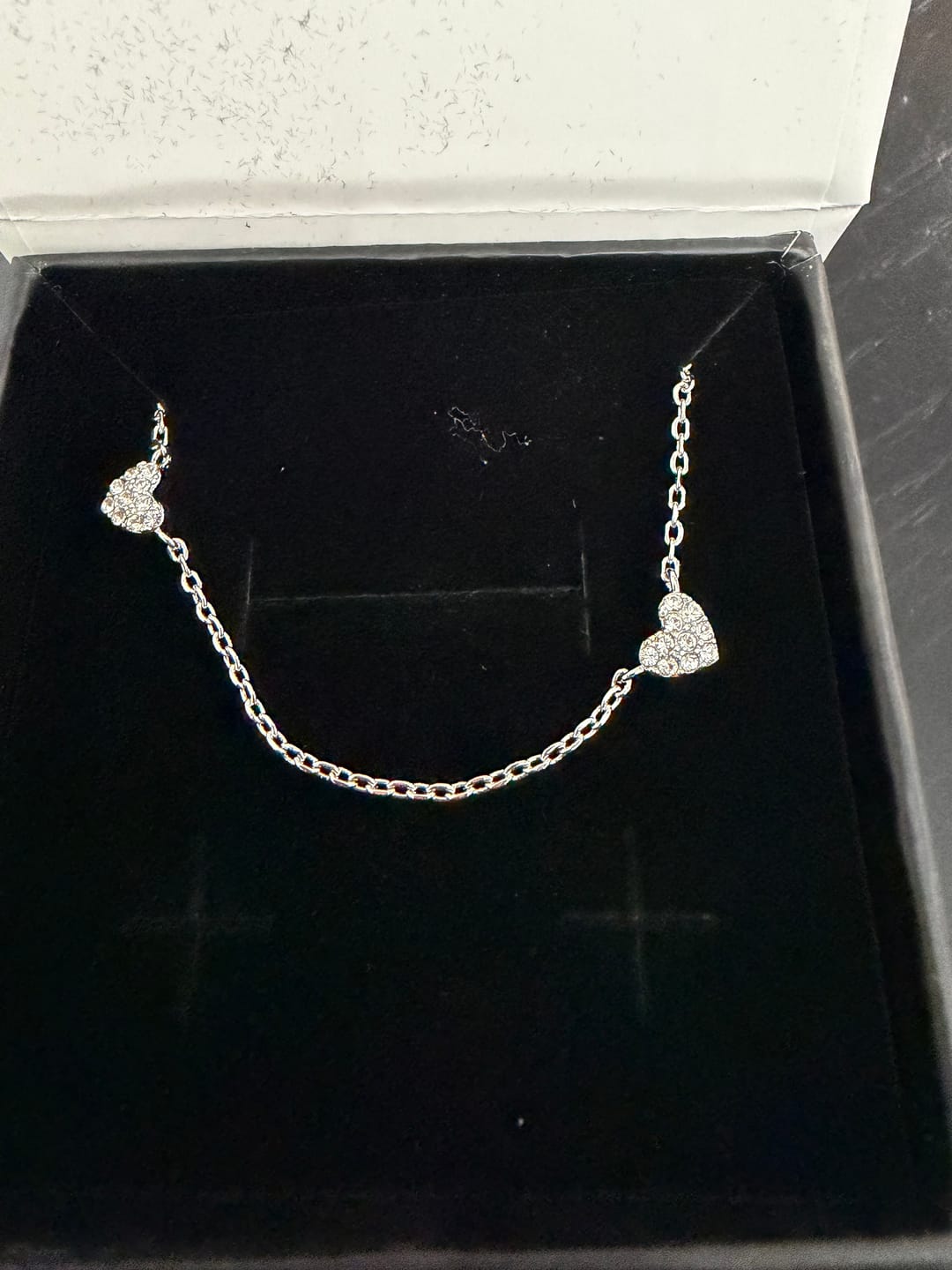 Customer photo review of Irene 18k White Gold Plated Heart Station Necklace with Swarovski Crystals