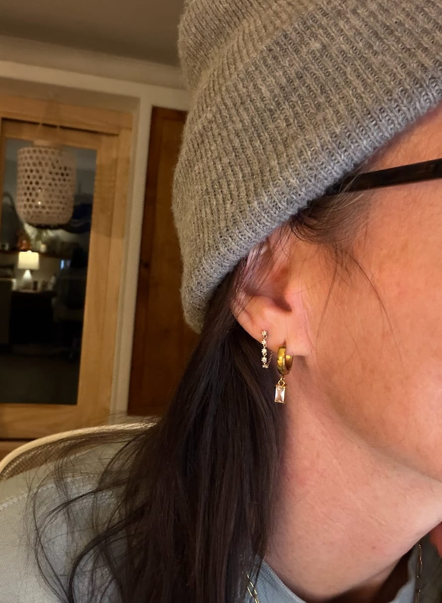 Customer photo review of Bella Birthstone Huggies Earrings (Bundle)