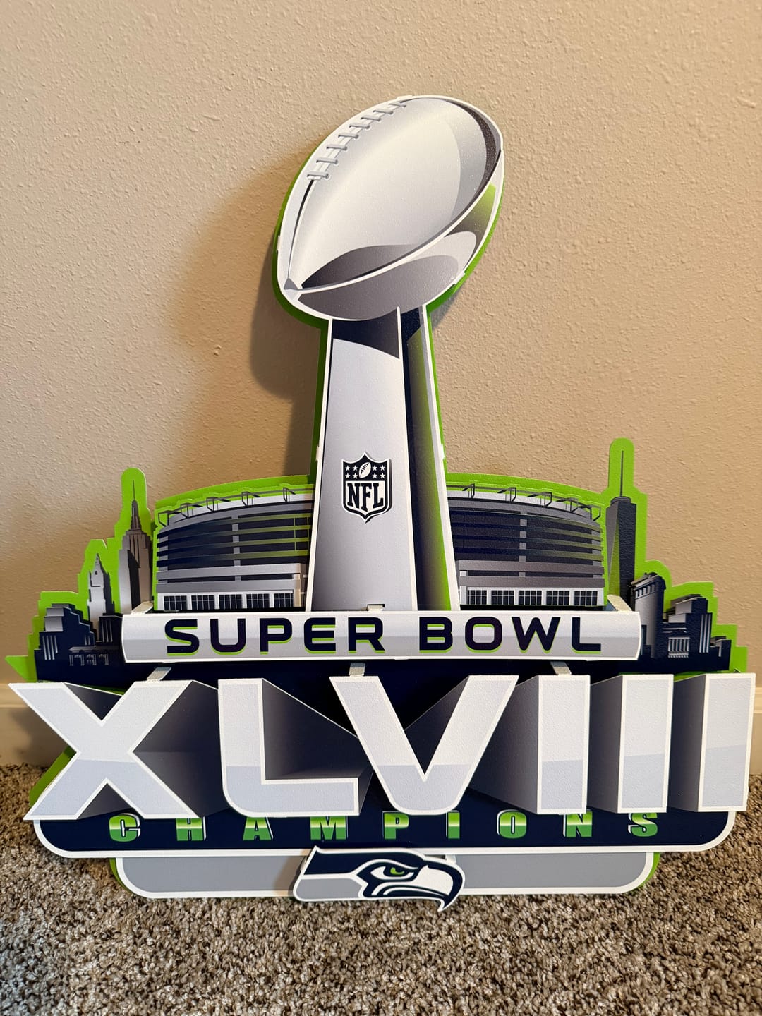 Customer photo review of Seattle Seahawks Super Bowl XLVIII CHAMPIONS! 3D Metal Wall Art
