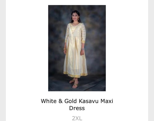 Customer photo review of White & Gold Kasavu Maxi Dress