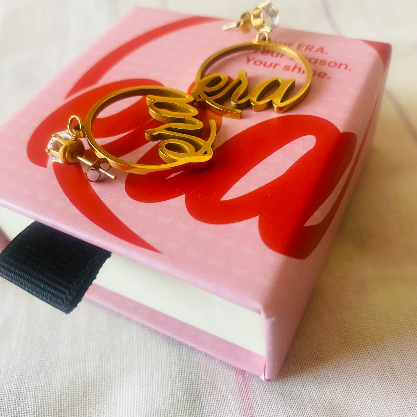 Customer photo review of Gold Era Halo Mini Drop Hoops ✨