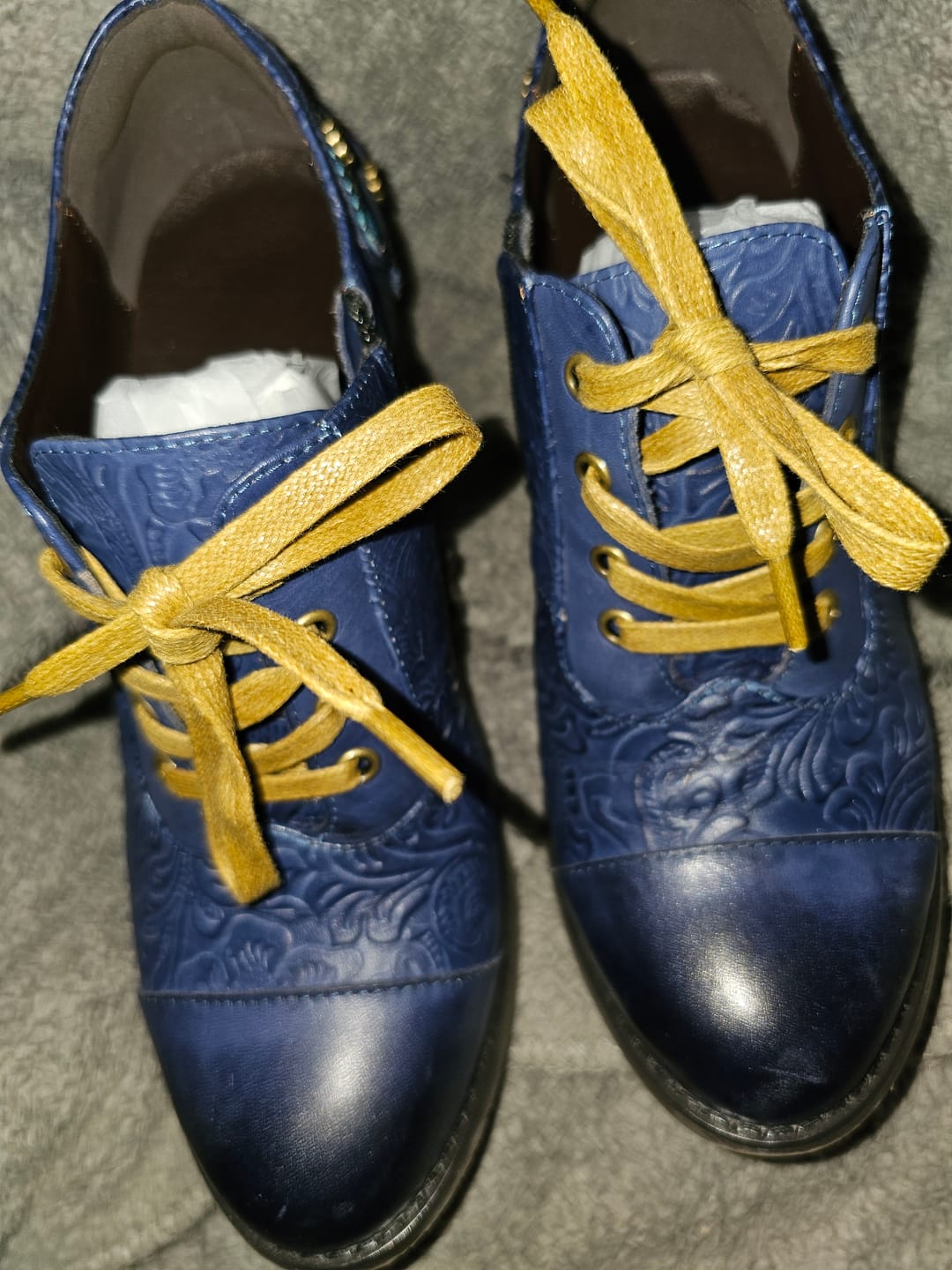 Customer photo review of Floral Embossed Lace-Up Heels