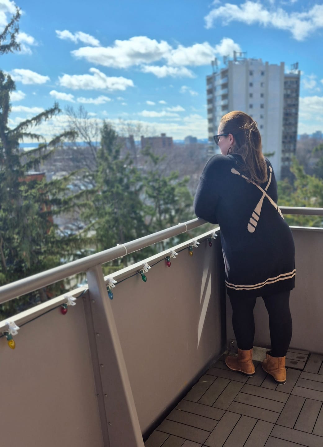Customer photo review of Knit Sweater Dress - Canoe & Lake Exclusive - Black & Sand