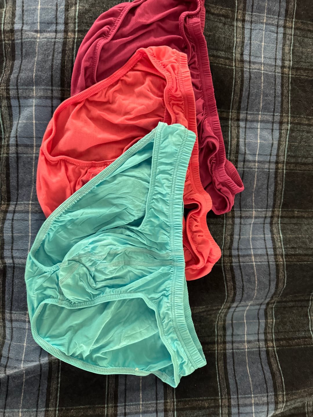 Customer photo review of Modal 0in Ares Ascent Low-Rise Bikini Briefs No Fly 3pk Light Red/Mulberry/Sky Blue