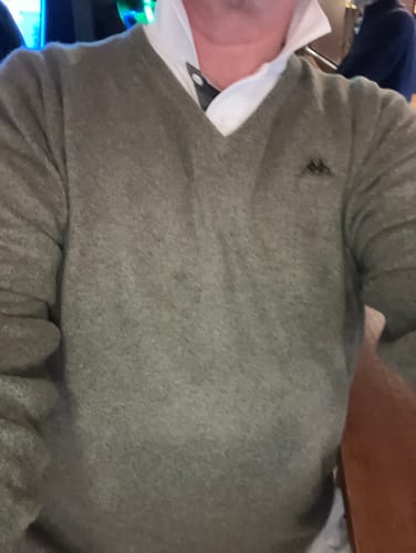 Customer photo review of Men’s Olive Green Cashmere V Neck Jumper XL