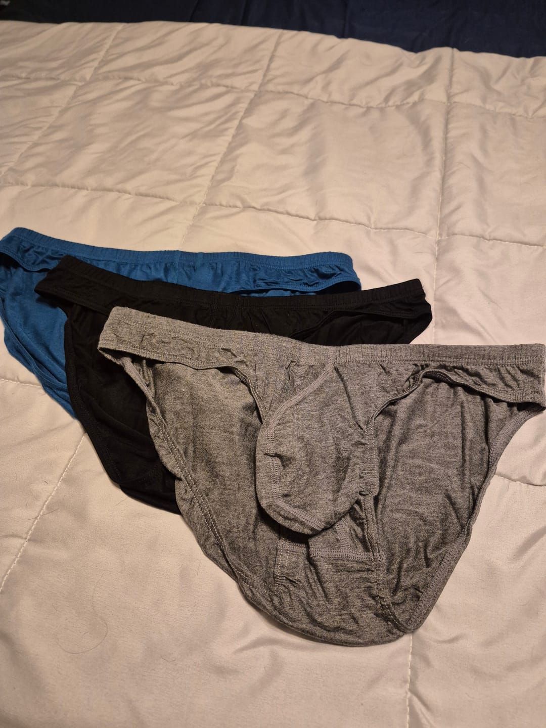 Customer photo review of Modal 0in Low-Rise Bikini Briefs No Fly 3pk Black/Blue/Gray