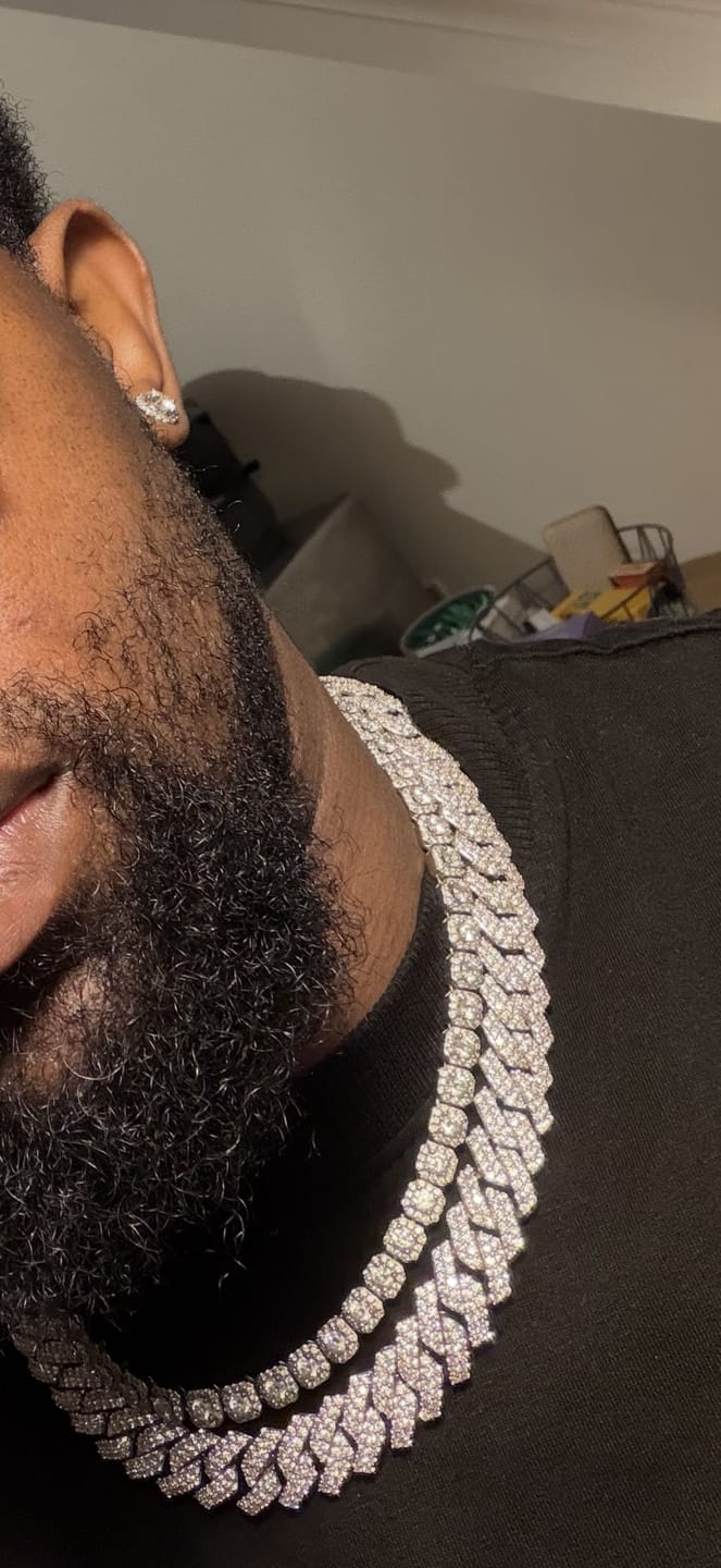 Customer photo review of 14mm Moissanite Cuban Chain - Silver - D Colour - VVS1