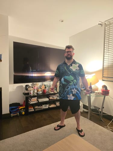 Customer photo review of Personalised Hawaii Humuhumu Reef Triggerfish Polo Shirt Turquoise With Plumeria LT05