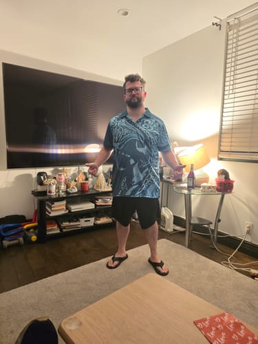 Customer photo review of Hawaiian Manta Ray and Polynesian Tribal Tattoo Polo Shirt Turquoise Color LT03