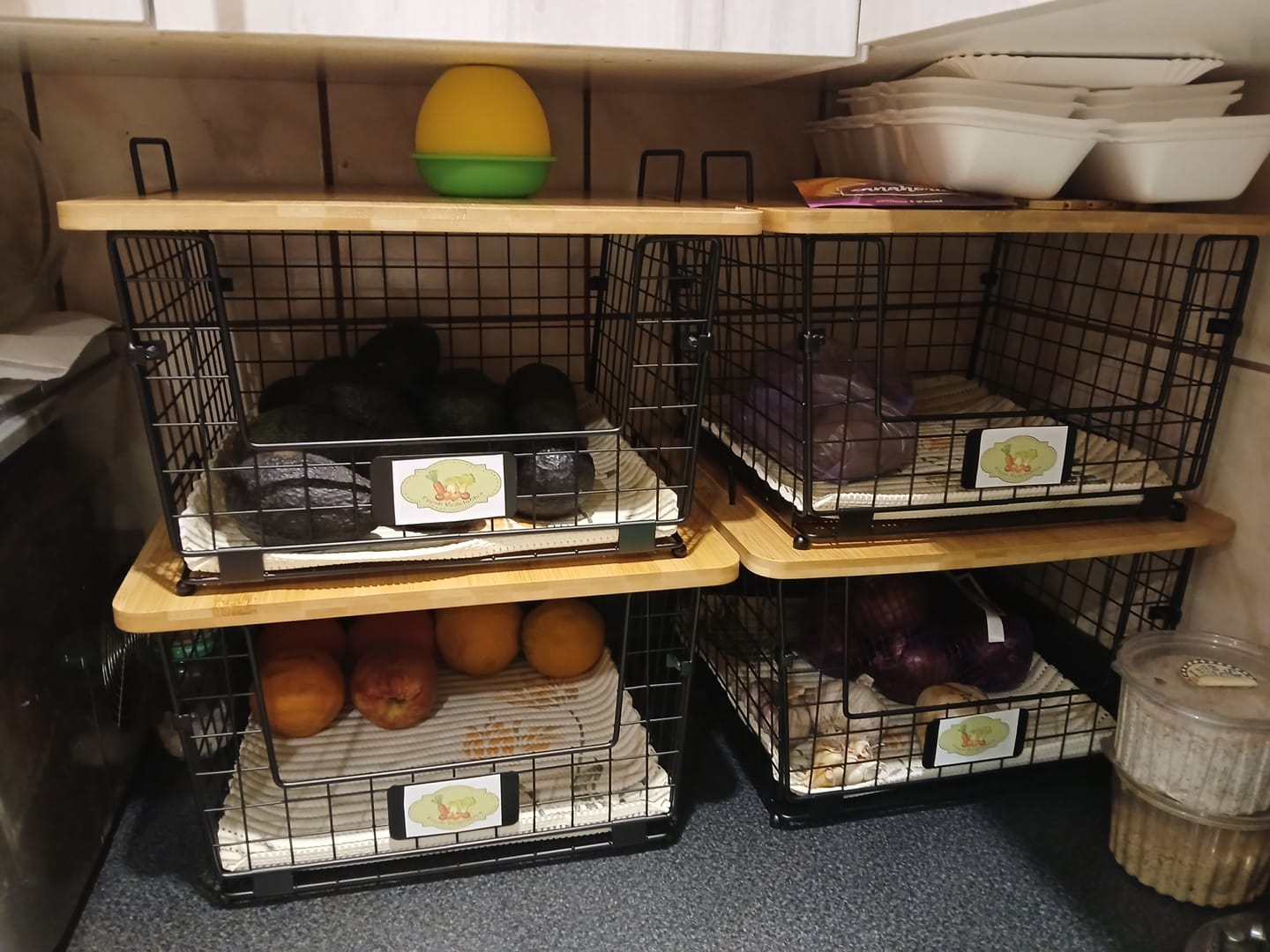 Customer photo review of Set de 2 Cestas Organizador con Tapa de Bambú Almacenamiento para Frutas y Verduras