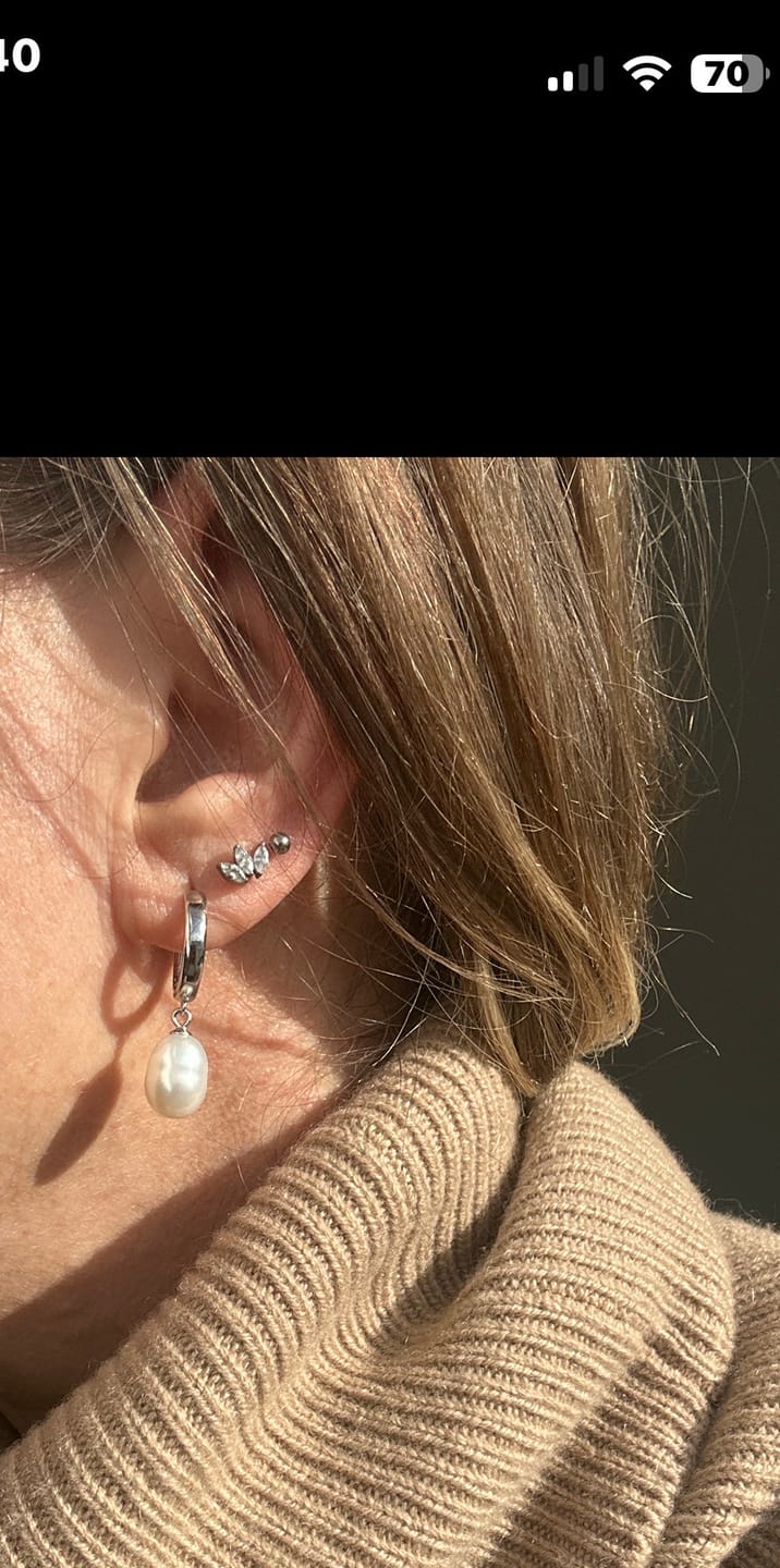 Customer photo review of Crystal Pearl Hoop Earrings Silver