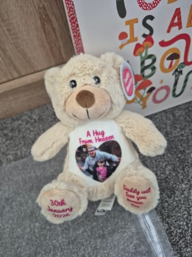 Customer photo review of A Cuddle from Heaven Personalised Photo Teddy Bear