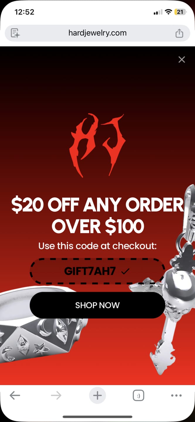 Customer photo review of HARD JEWELRY E-GIFT CARD