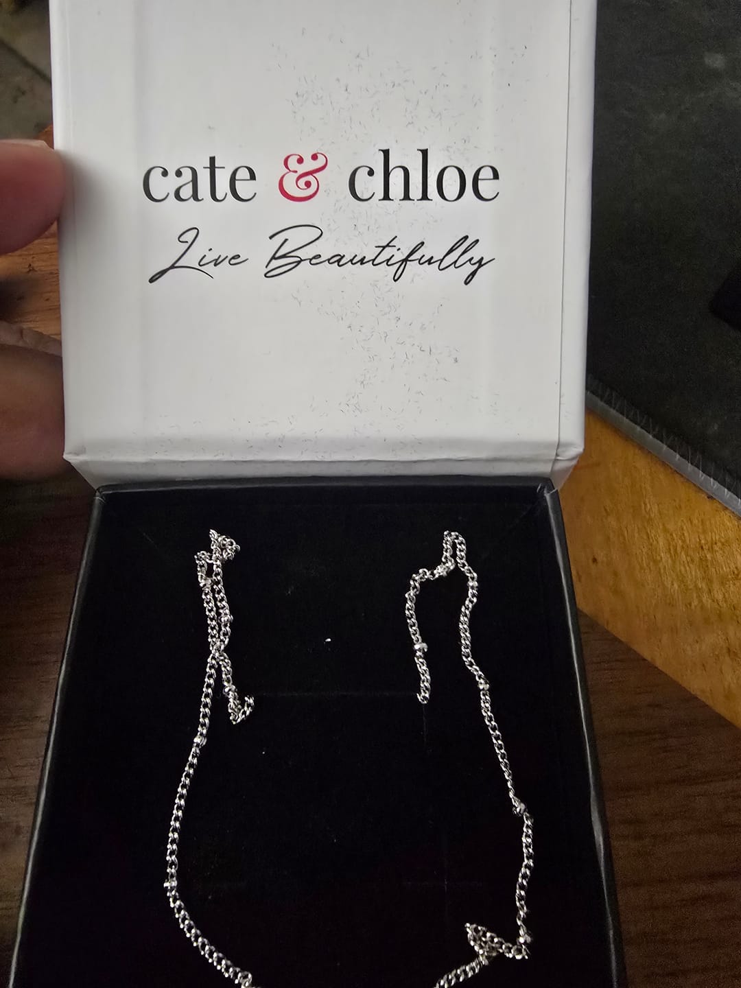 Customer photo review of Pria 18k White Gold Plated Bead Station Chain Necklace