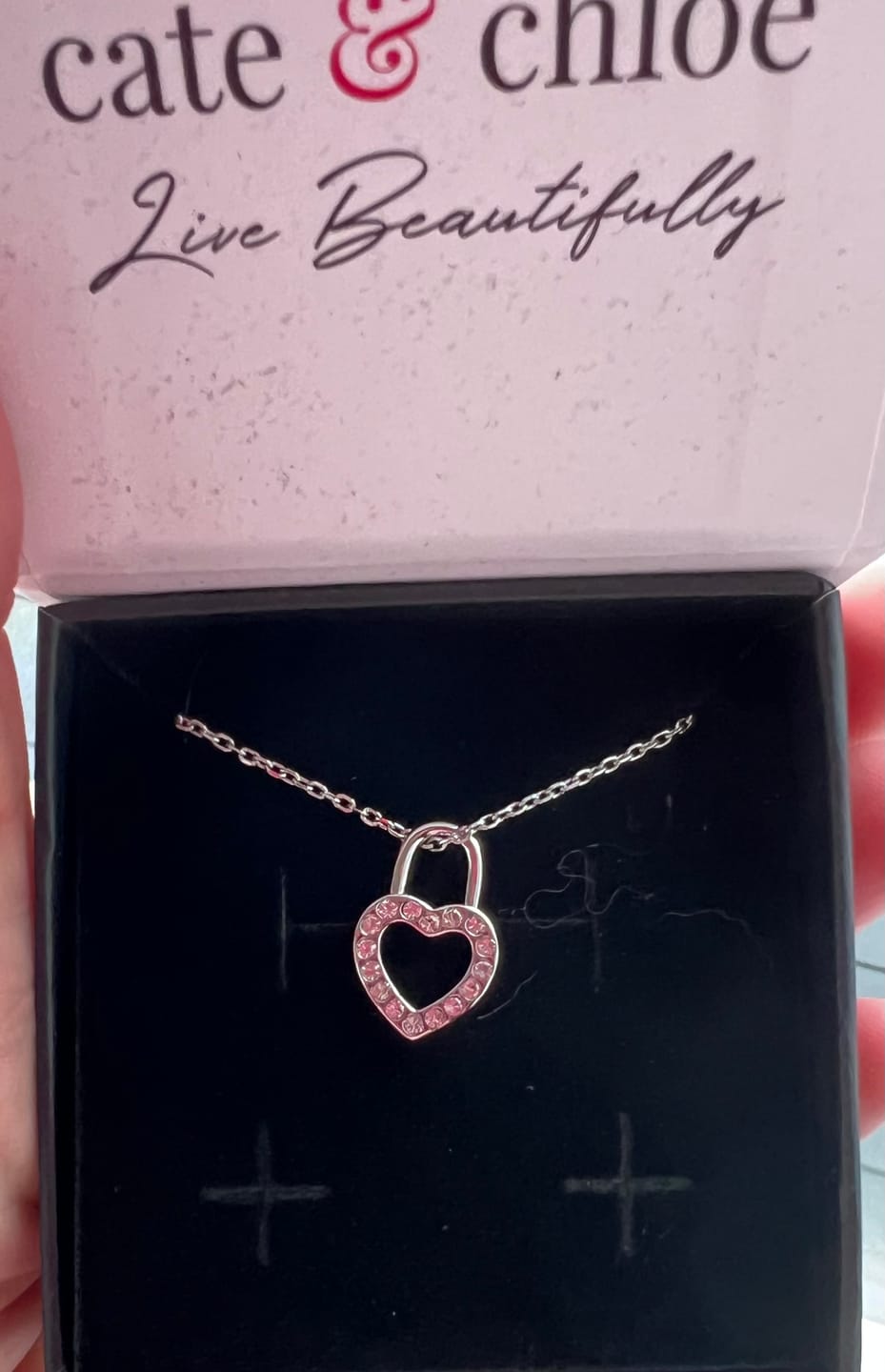 Customer photo review of Janelle 18k White Gold Plated Heart Padlock Pendant Necklace with Swarovski Crystals