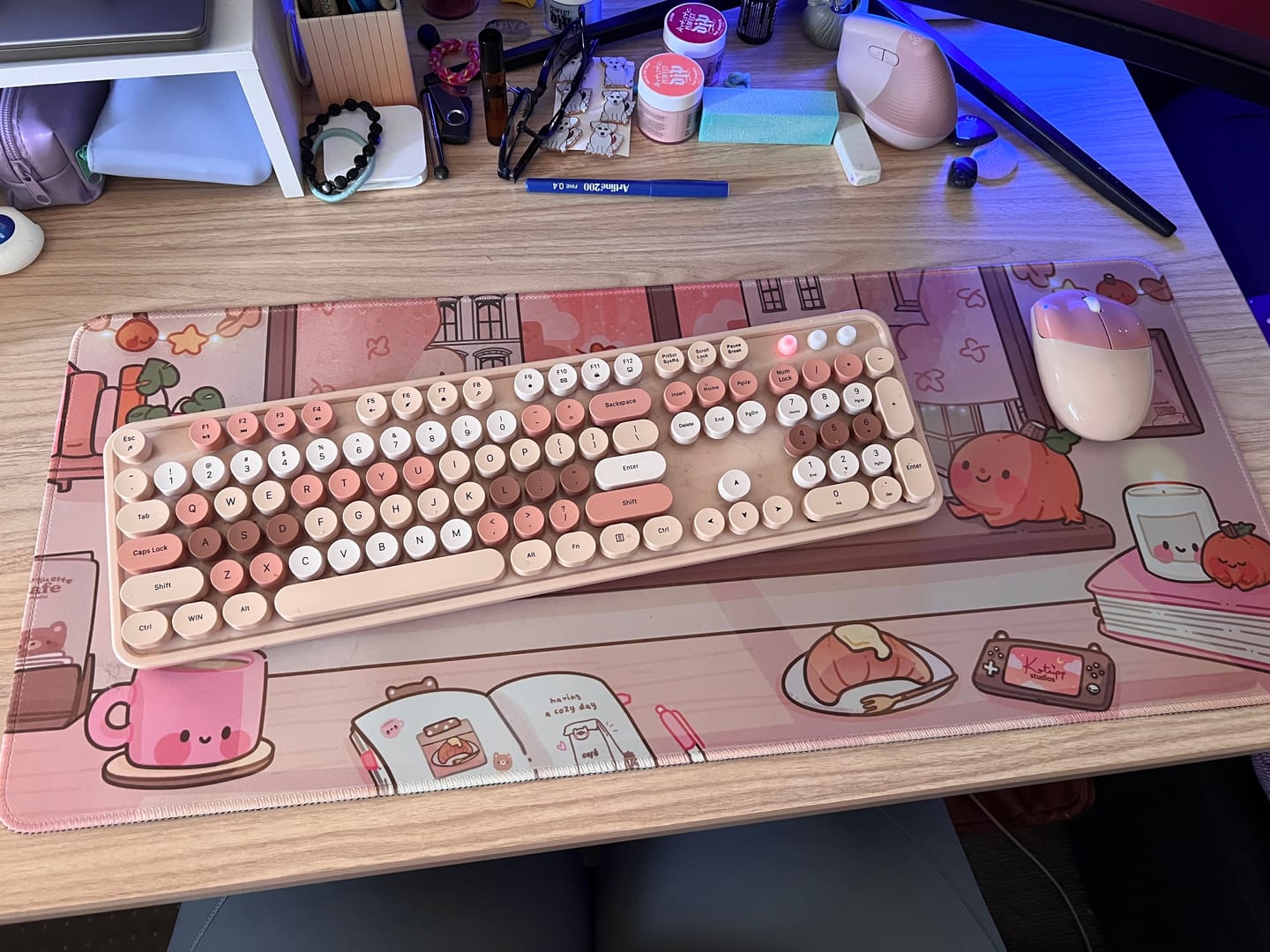 Customer photo review of Cosy Pumpkin Cafe Desk Mat | Autumn Kawaii Desk Decor