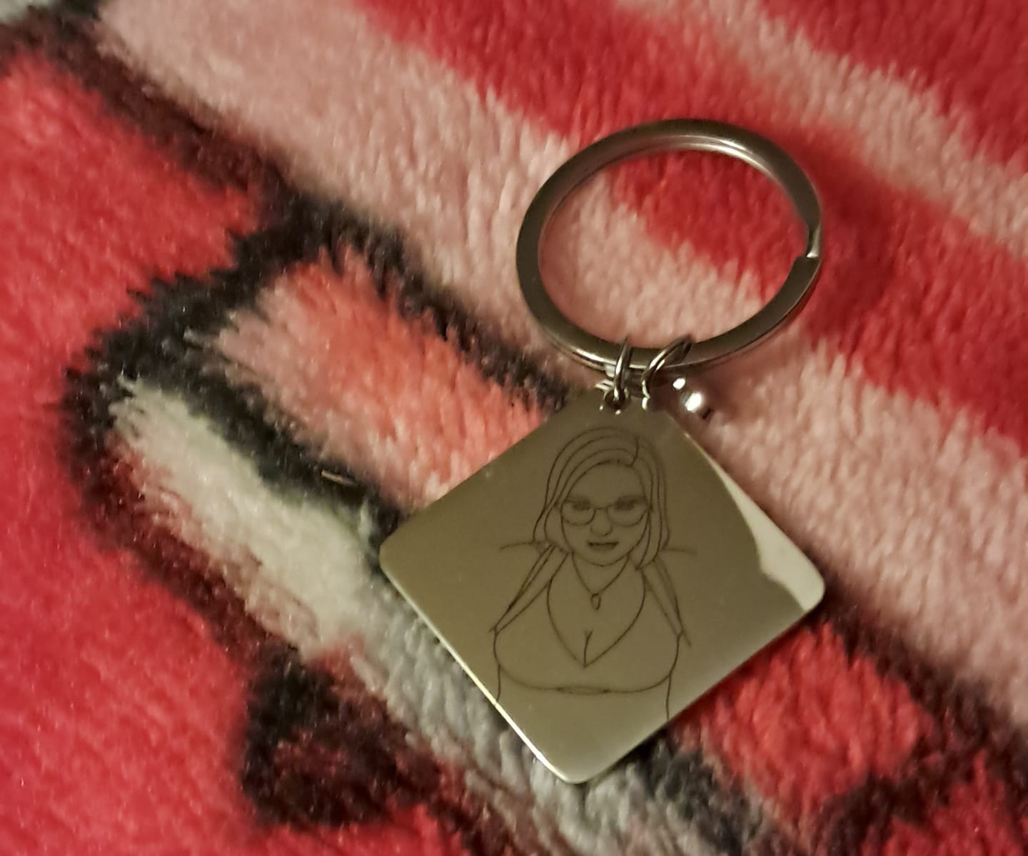 Customer photo review of Spicy Custom Engraved Photo Keychain