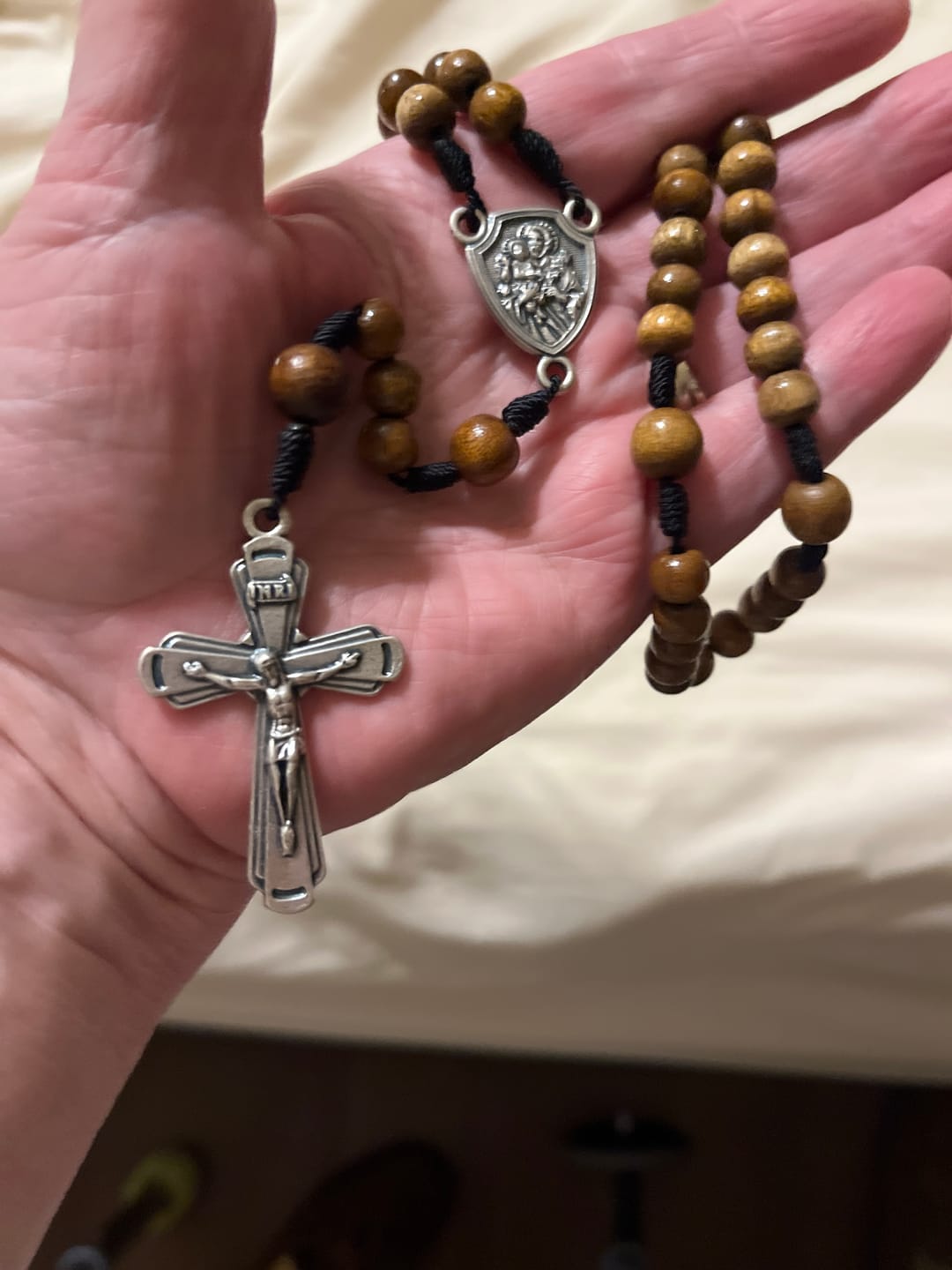 Customer photo review of Handmade Wooden Rosary - Joseph's Armor